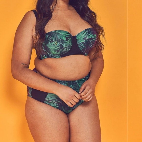 NWT Wolf & Whistle palm underwire bikini top and high waist brief pinup 40D - Picture 2 of 5